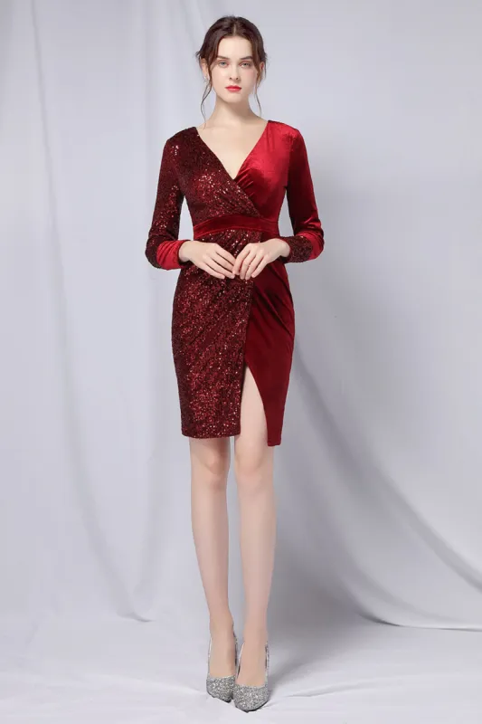 Burgundy Sequins & Velvet Cocktail Dress sold by Zapaka