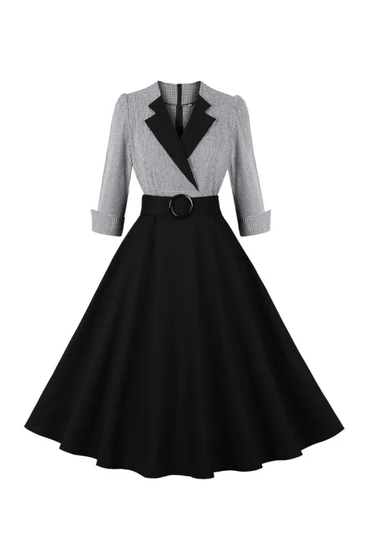 Long Sleeves Plaid Swing 1950s Dress with Belt sold by Zapaka