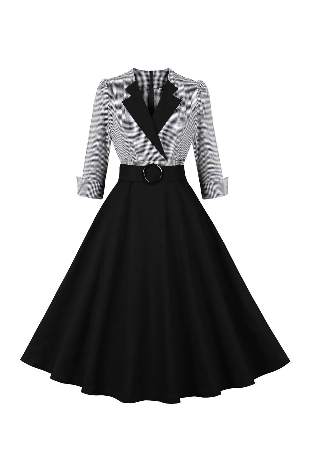 Long Sleeves Plaid Swing 1950s Dress with Belt sold by Zapaka