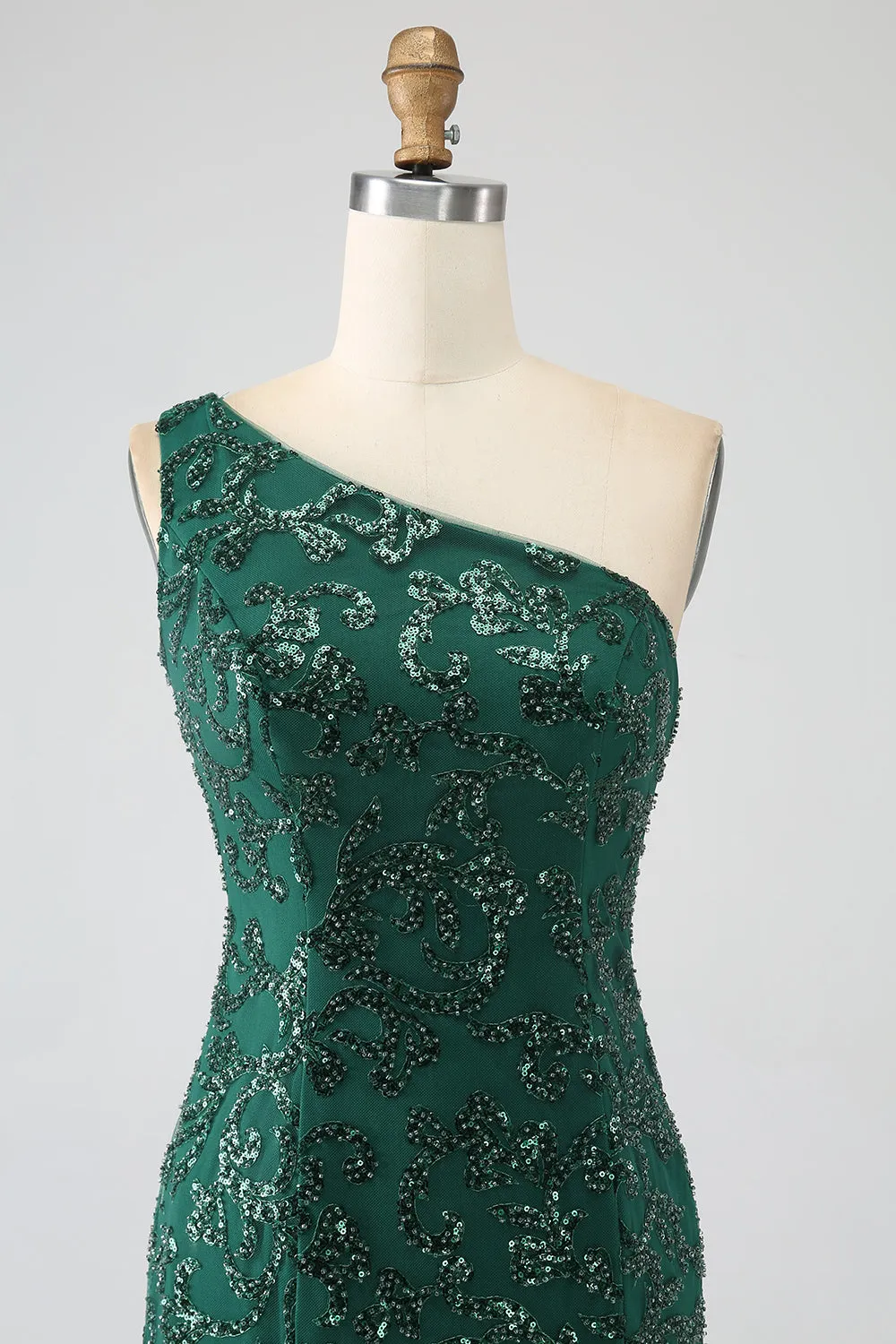 Sparkly Dark Green Beaded Long Mermaid Lace Prom Dress with Slit sold by Zapaka product image thumbnail 4