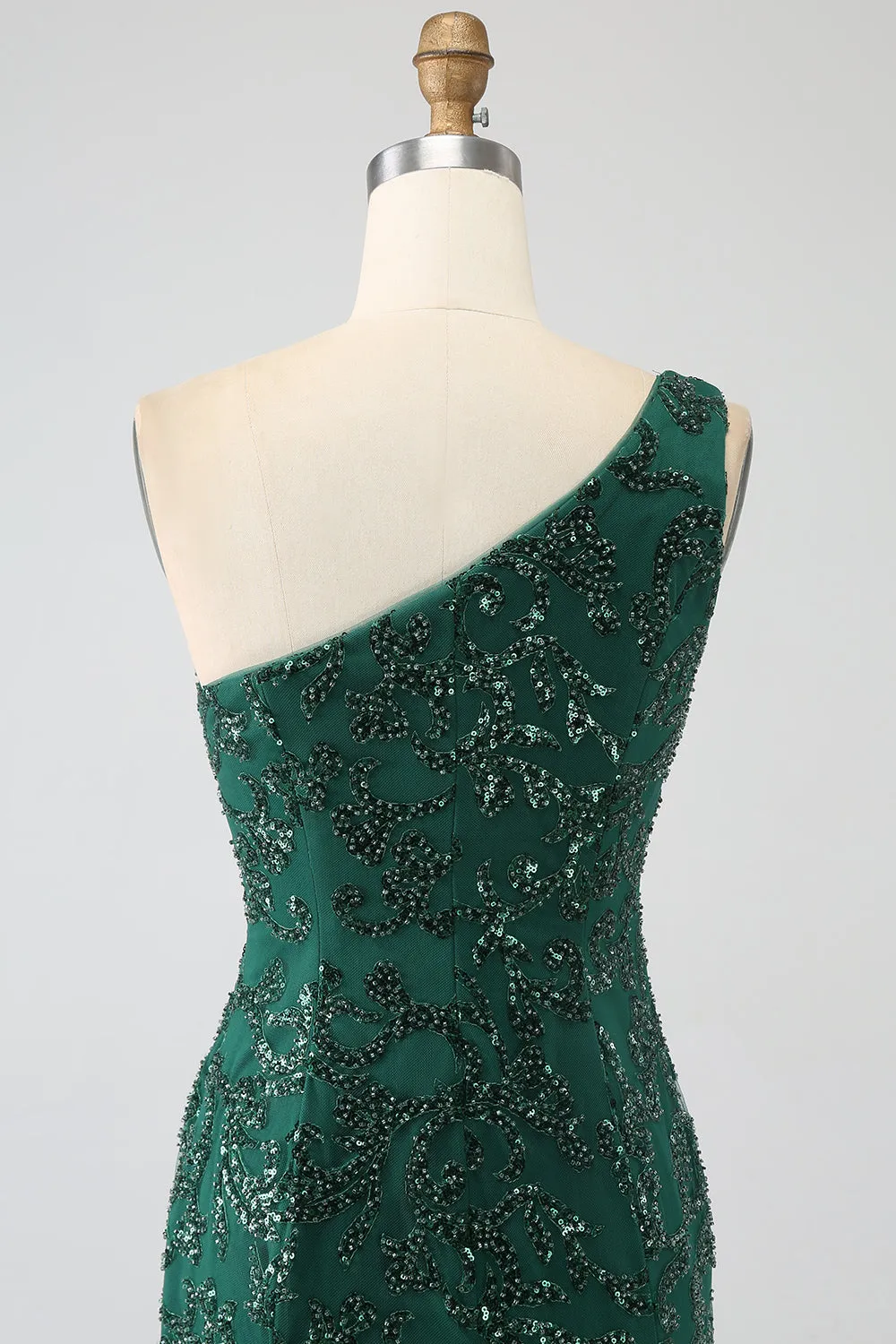 Sparkly Dark Green Beaded Long Mermaid Lace Prom Dress with Slit sold by Zapaka product image thumbnail 5