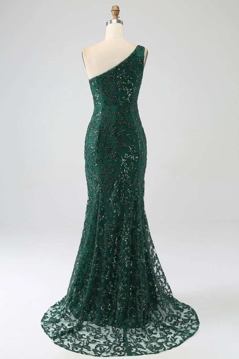 Sparkly Dark Green Beaded Long Mermaid Lace Prom Dress with Slit sold by Zapaka product image thumbnail 2