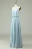 Chiffon Spaghetti Straps Sky Blue Long Bridesmaid Dress sold by Zapaka
