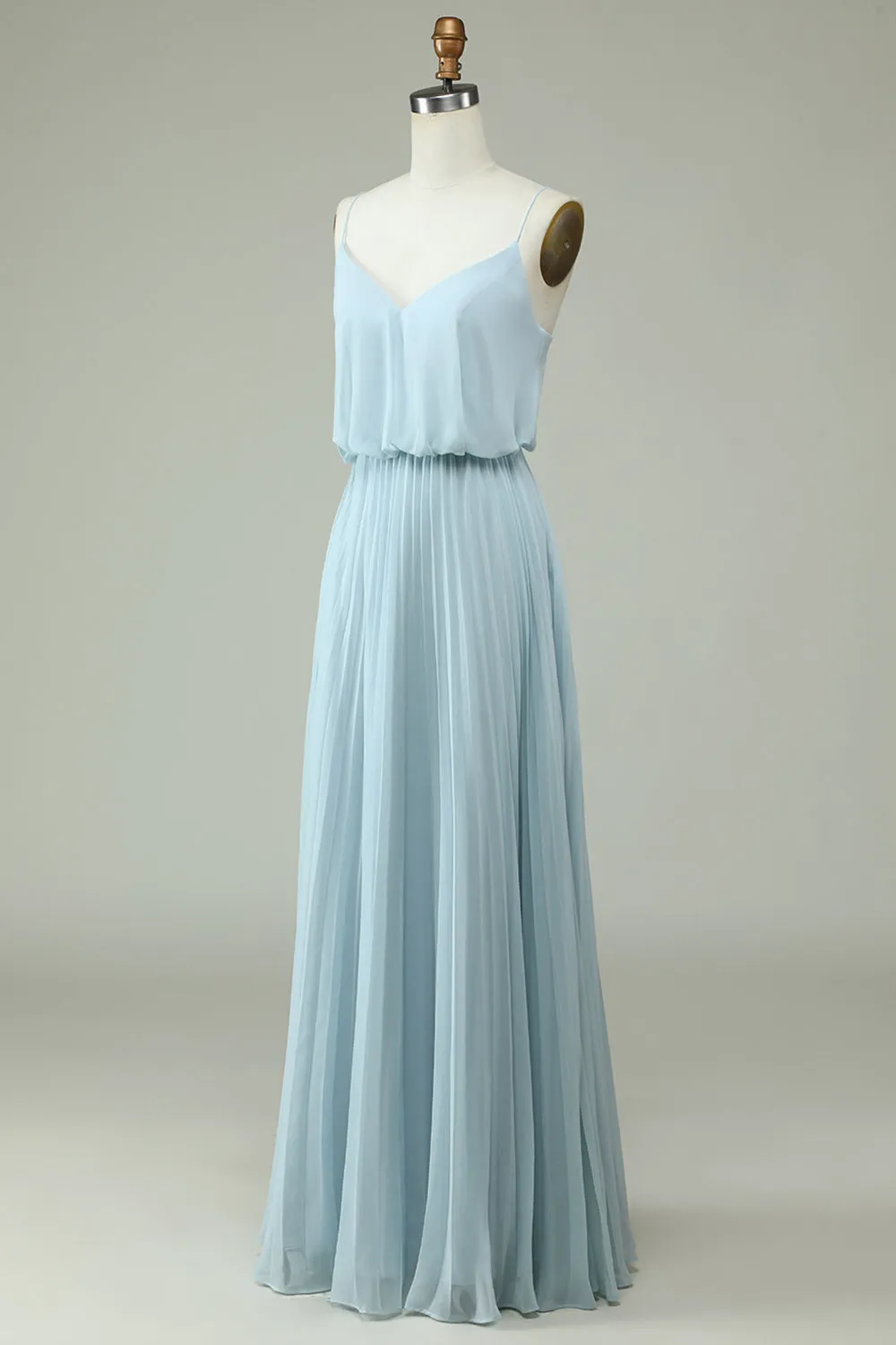 Chiffon Spaghetti Straps Sky Blue Long Bridesmaid Dress sold by Zapaka product image thumbnail 3