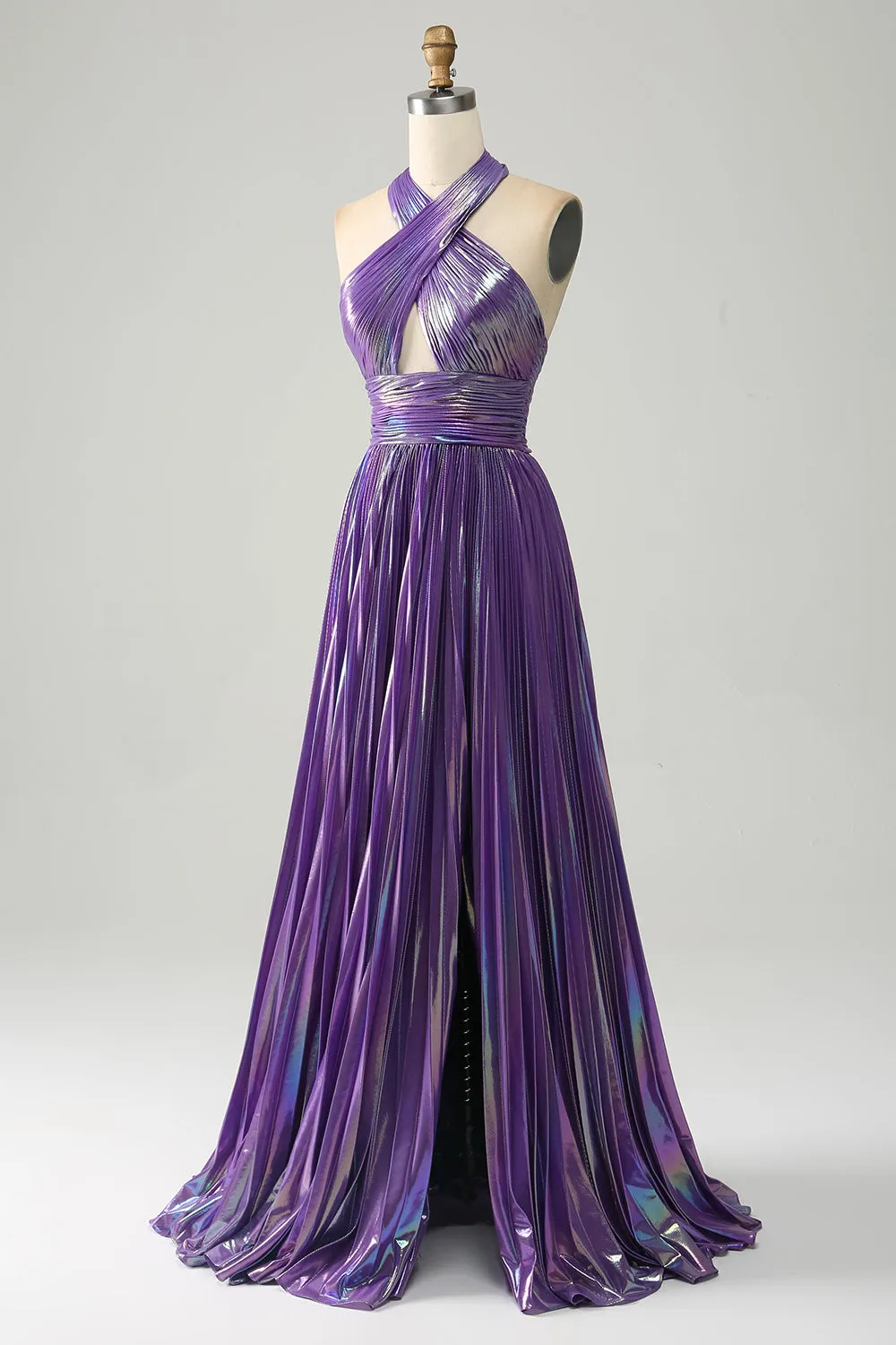 Sparkly Purple Halter A Line Prom Dress with Pleated sold by Zapaka product image thumbnail 3