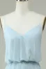 Chiffon Spaghetti Straps Sky Blue Long Bridesmaid Dress sold by Zapaka
