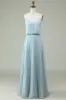Chiffon Spaghetti Straps Sky Blue Long Bridesmaid Dress sold by Zapaka