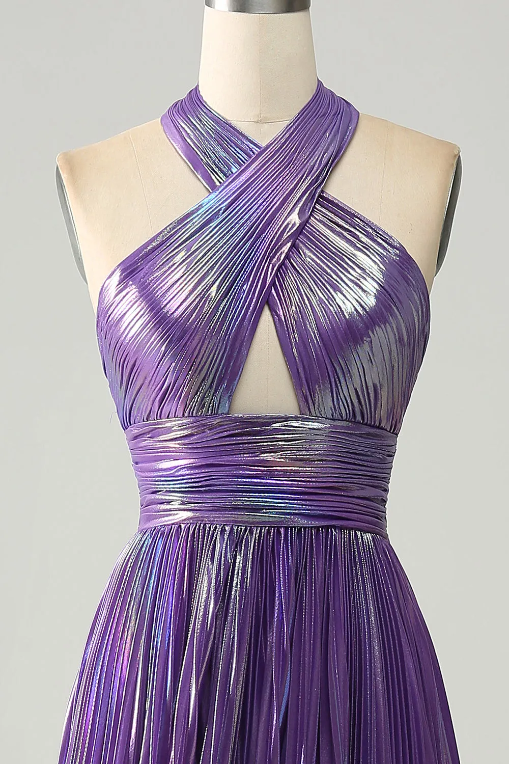 Sparkly Purple Halter A Line Prom Dress with Pleated sold by Zapaka product image thumbnail 4