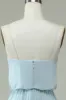 Chiffon Spaghetti Straps Sky Blue Long Bridesmaid Dress sold by Zapaka