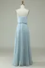 Chiffon Spaghetti Straps Sky Blue Long Bridesmaid Dress sold by Zapaka