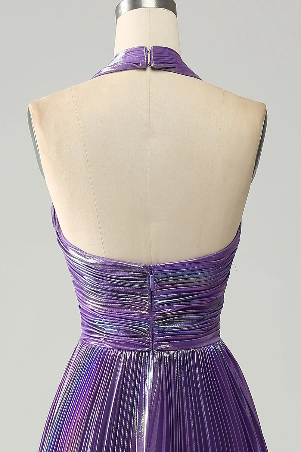 Sparkly Purple Halter A Line Prom Dress with Pleated sold by Zapaka product image thumbnail 5