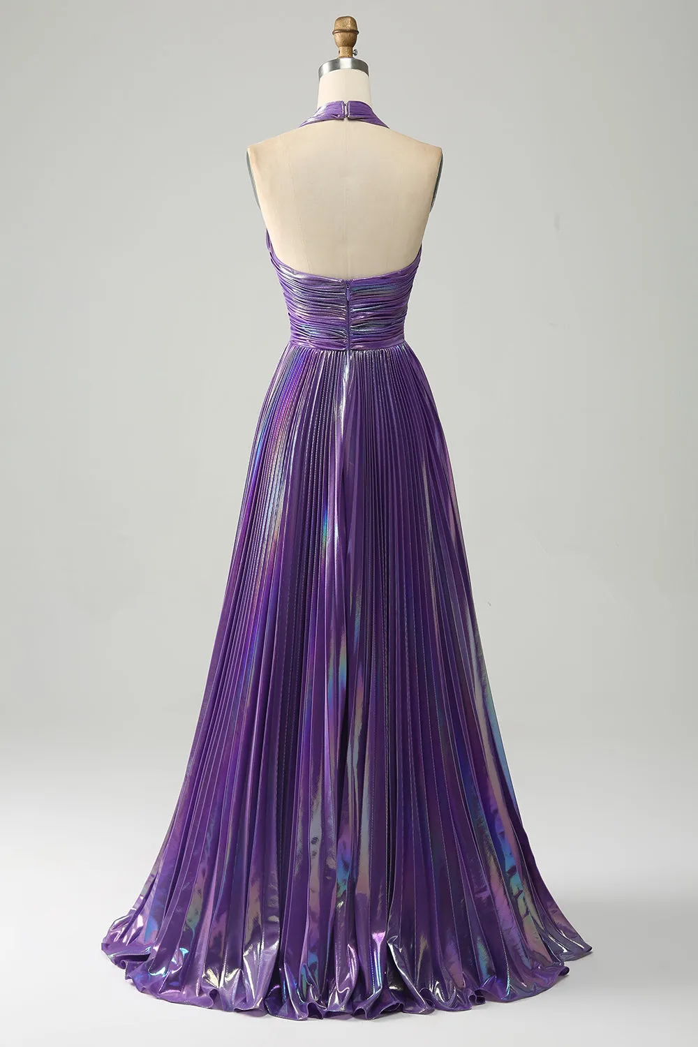 Sparkly Purple Halter A Line Prom Dress with Pleated sold by Zapaka product image thumbnail 2