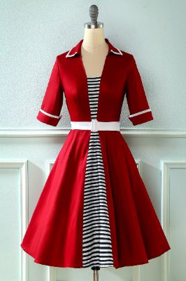 Striped Stitching Retro 1950s Dress sold by Zapaka