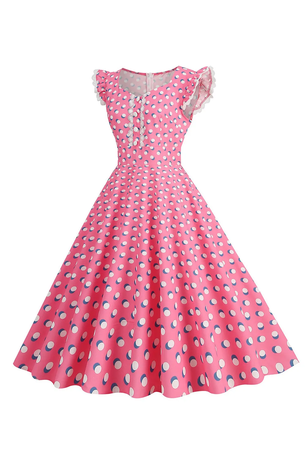A Line Pink Polka Dots Flutter Sleeves Vintage Dress sold by Zapaka product image thumbnail 3