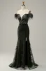 Mermaid Off the Shoulder Black Long Prom Dress with Feather sold by Zapaka