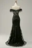 Mermaid Off the Shoulder Black Long Prom Dress with Feather sold by Zapaka