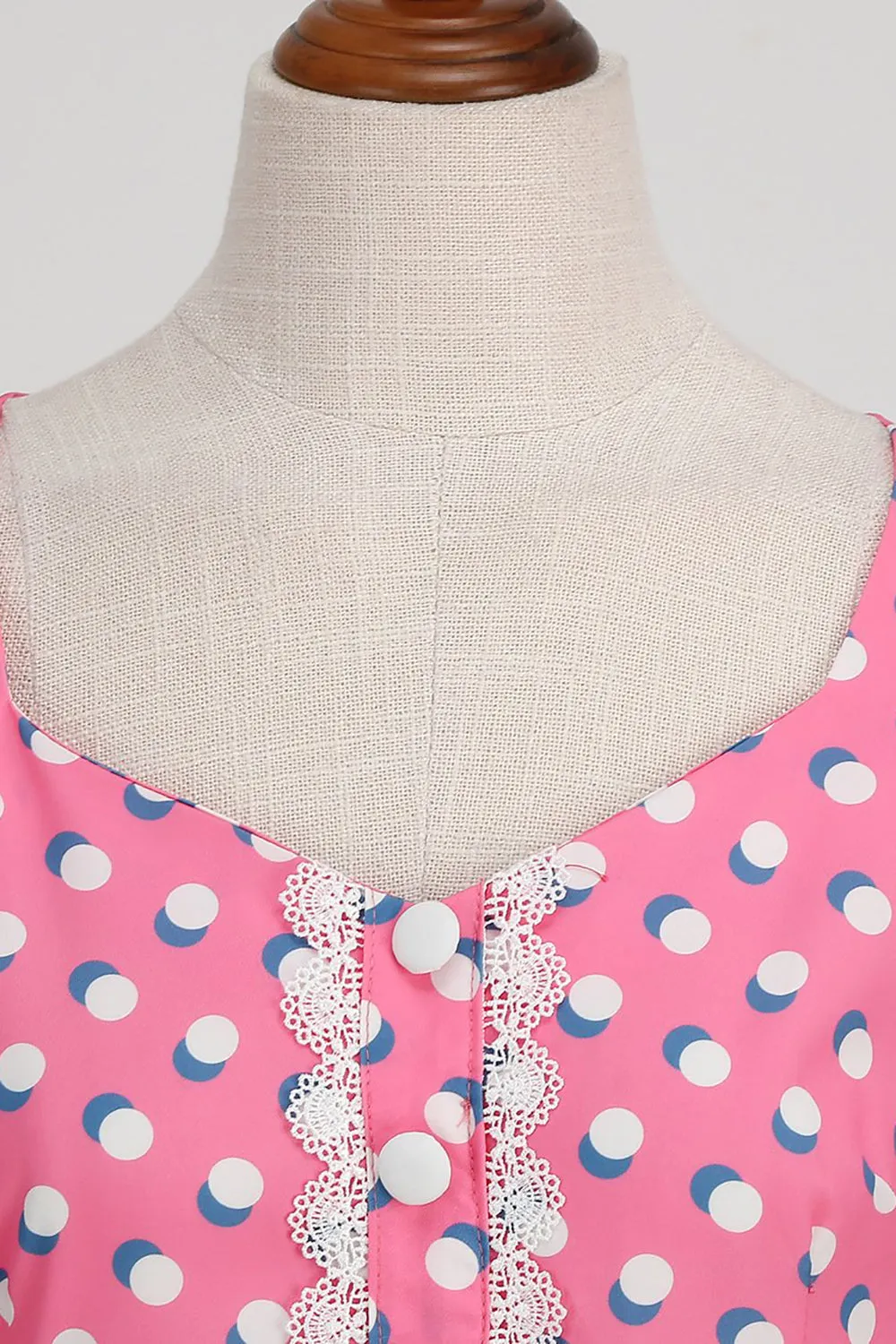 A Line Pink Polka Dots Flutter Sleeves Vintage Dress sold by Zapaka product image thumbnail 4