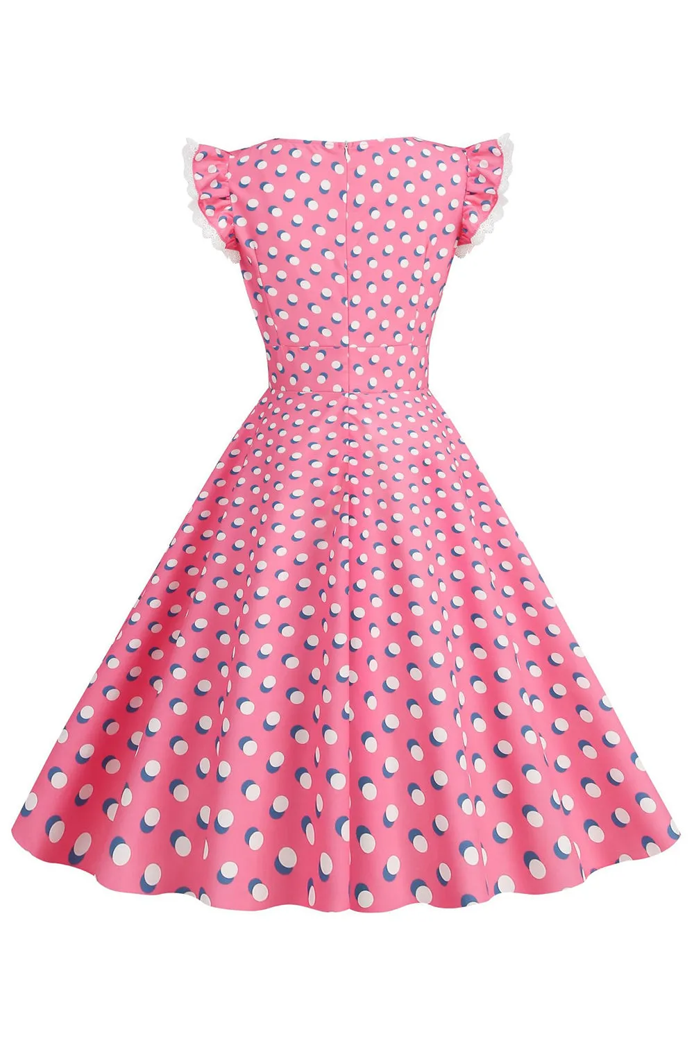A Line Pink Polka Dots Flutter Sleeves Vintage Dress sold by Zapaka product image thumbnail 2