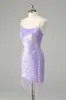 Unique Sparkly Lilac Tight Sequins Short Homecoming Dress with Tassels sold by Zapaka