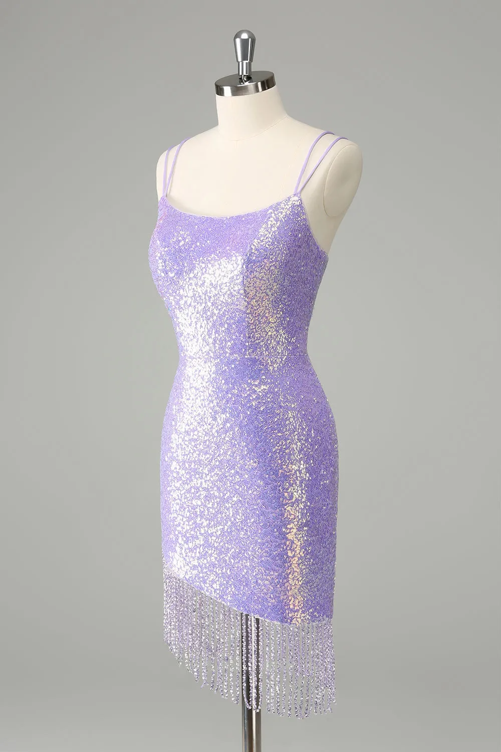 Unique Sparkly Lilac Tight Sequins Short Homecoming Dress with Tassels sold by Zapaka product image thumbnail 3