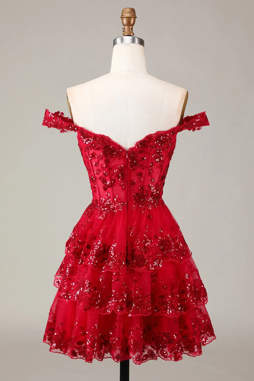 Sparkly Red Corset Tiered Lace A-Line Short Homecoming Dress sold by Zapaka product image thumbnail 2