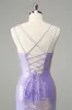 Unique Sparkly Lilac Tight Sequins Short Homecoming Dress with Tassels sold by Zapaka