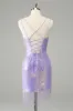 Unique Sparkly Lilac Tight Sequins Short Homecoming Dress with Tassels sold by Zapaka
