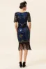 Navy Sequins Fringes Flapper Dress with 1920s Accessories Set sold by Zapaka