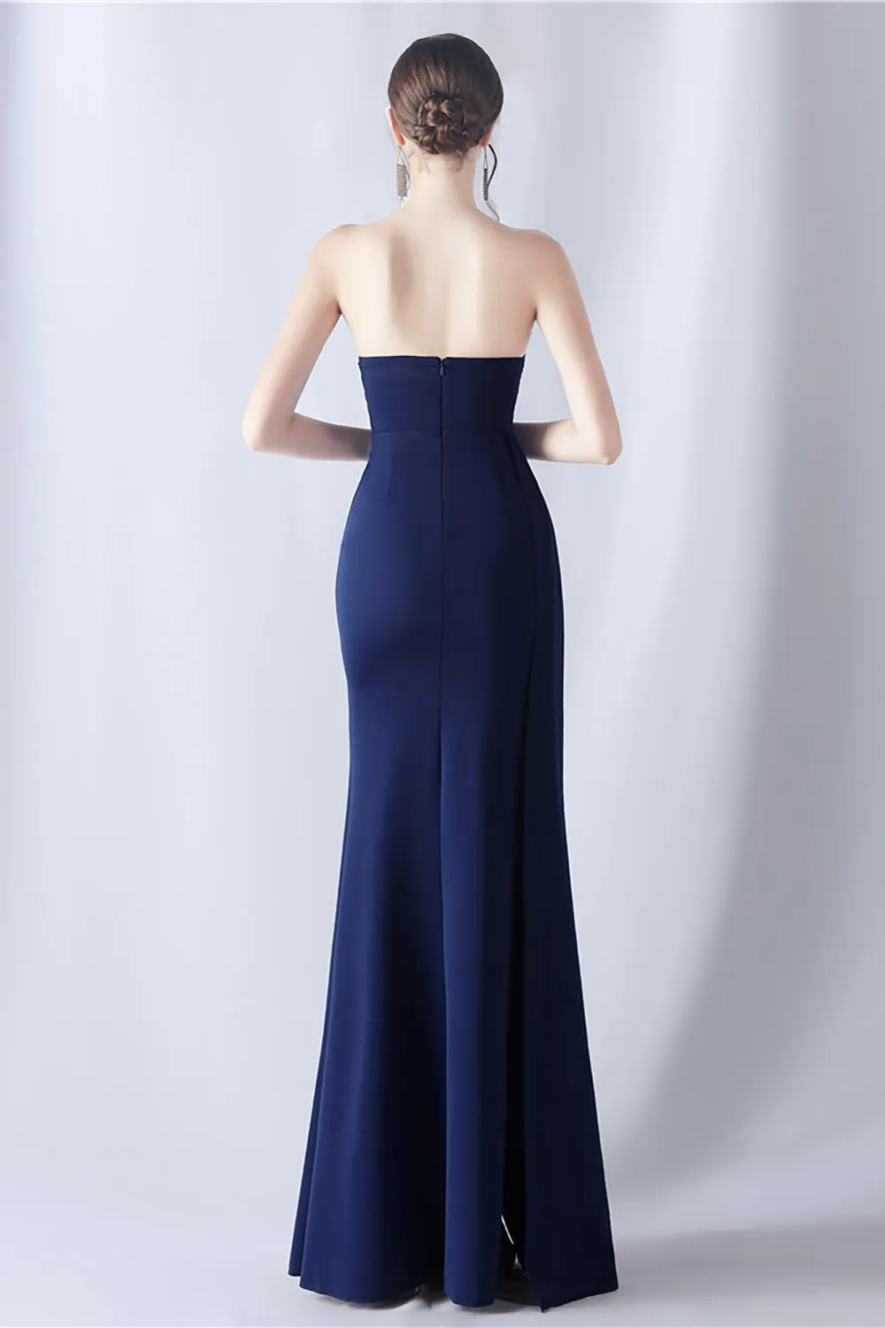Navy Mermaid Strapless Long Corset Prom Dress with Slit sold by Zapaka product image thumbnail 2