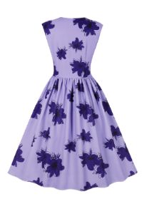 V-Neck Sleeveless Printed Purple Vintage Dress with Button sold by Zapaka
