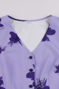 V-Neck Sleeveless Printed Purple Vintage Dress with Button sold by Zapaka
