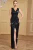 Black Sheath V Neck Sparkly Sequin Evening Dress With Front Slit sold by Zapaka