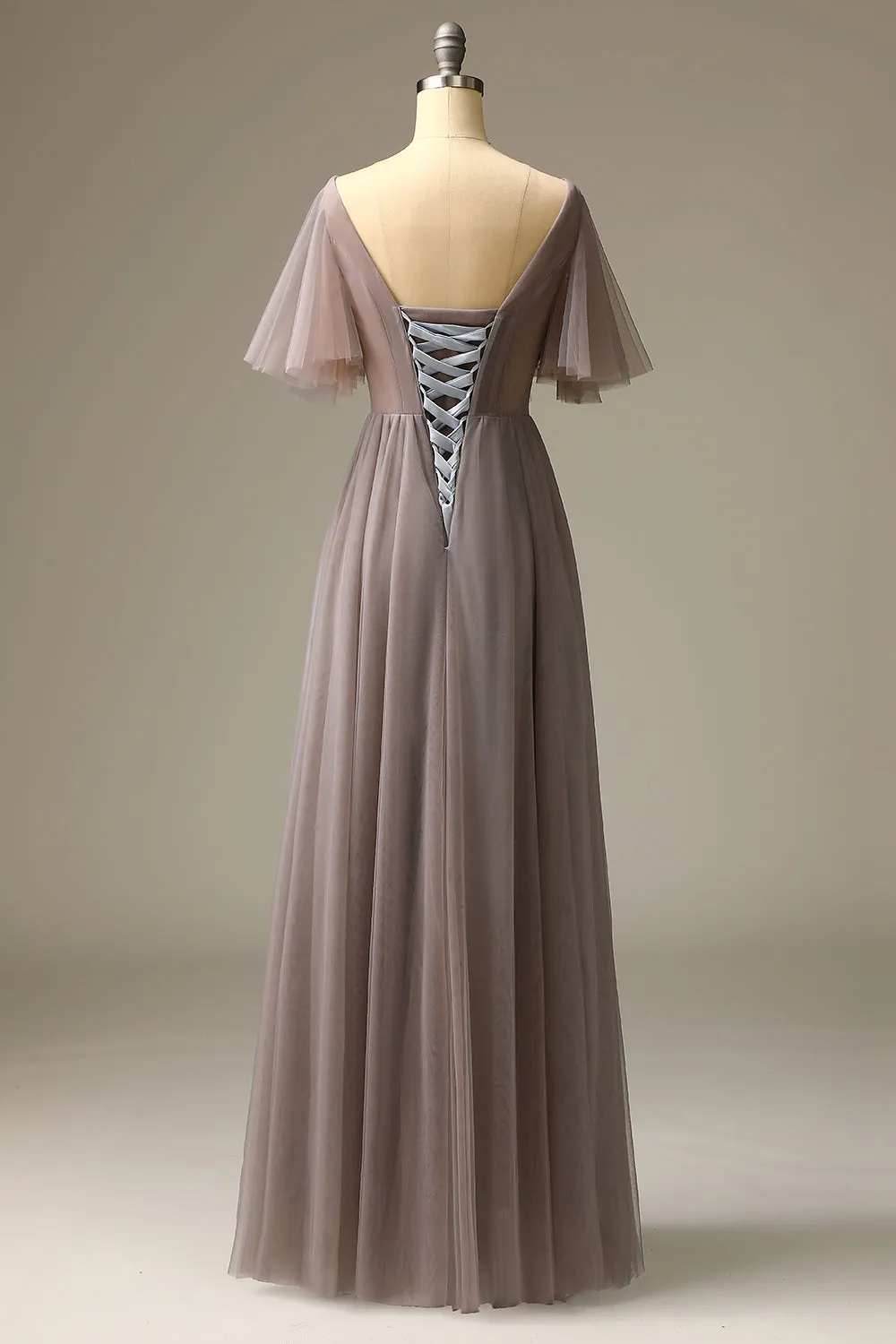 Grey V Neck Prom Dress sold by Zapaka product image thumbnail 4