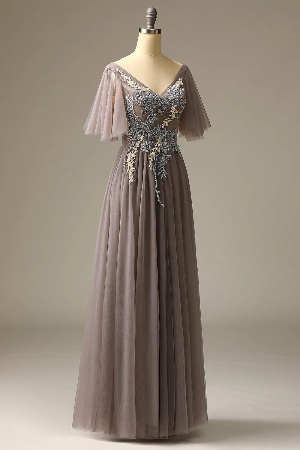 Grey V Neck Prom Dress sold by Zapaka product image thumbnail 3