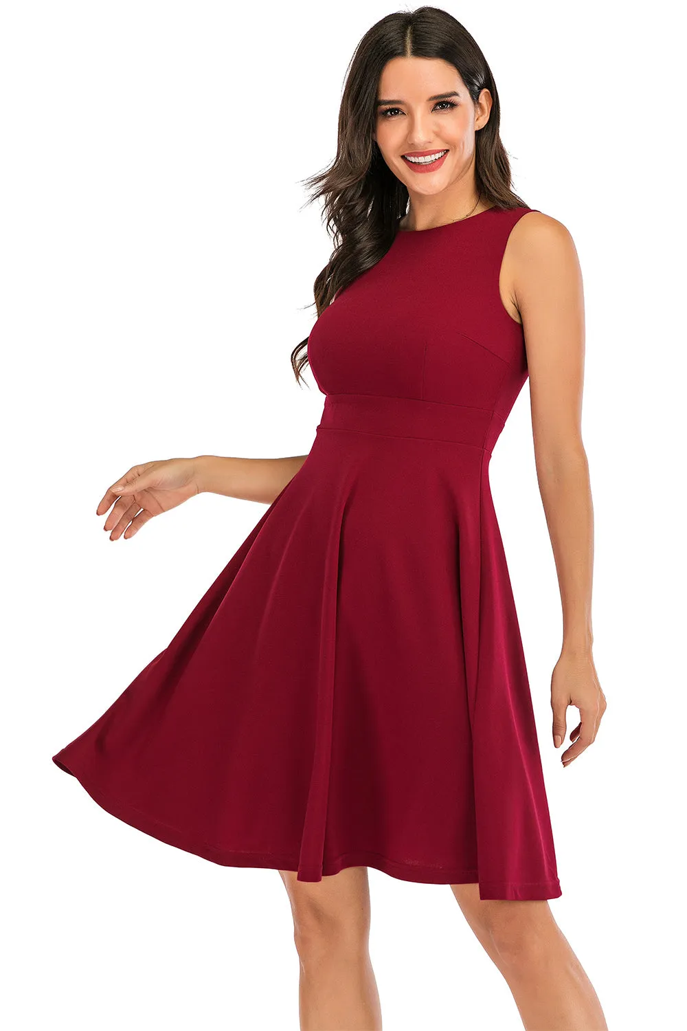 Burgundy Solid Vintage 1950s Dress sold by Zapaka