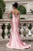 Blush Mermaid Spaghetti Straps Satin Long Prom Dress with Slit sold by Zapaka