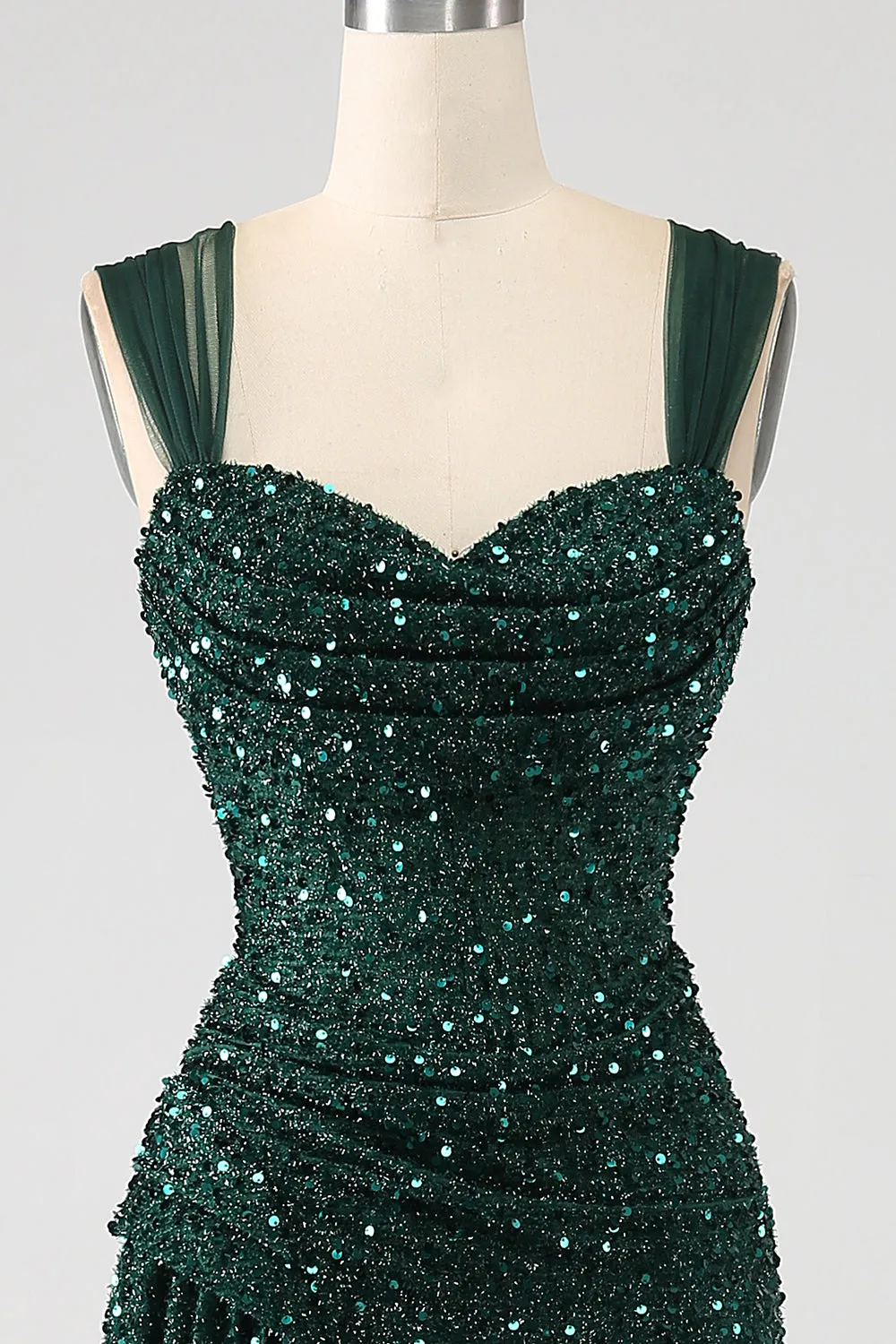 Dark Green Sheath Sparkly Sequin Pleated Long Prom Dress With Thigh Split sold by Zapaka product image thumbnail 4