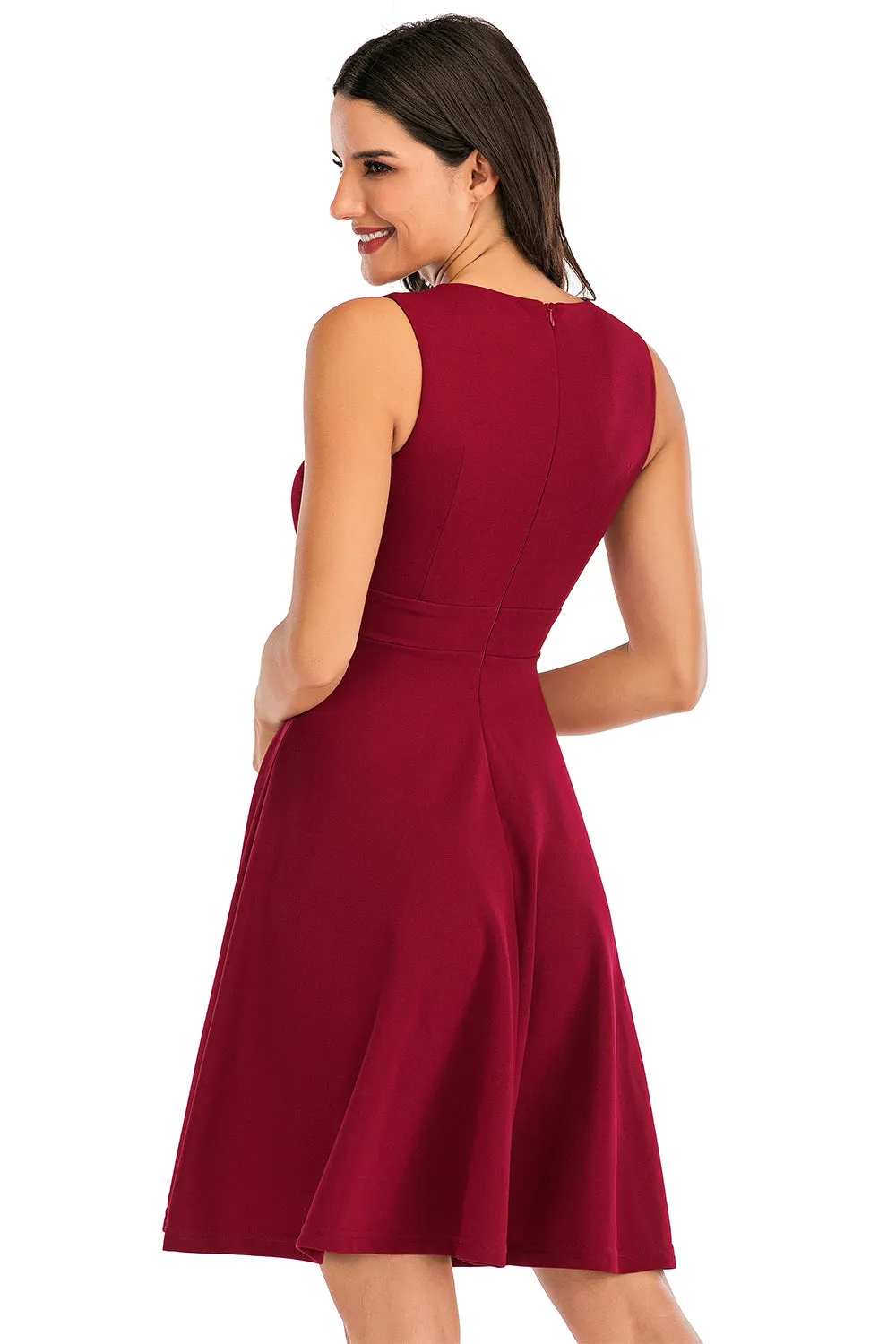 Burgundy Solid Vintage 1950s Dress sold by Zapaka product image thumbnail 2