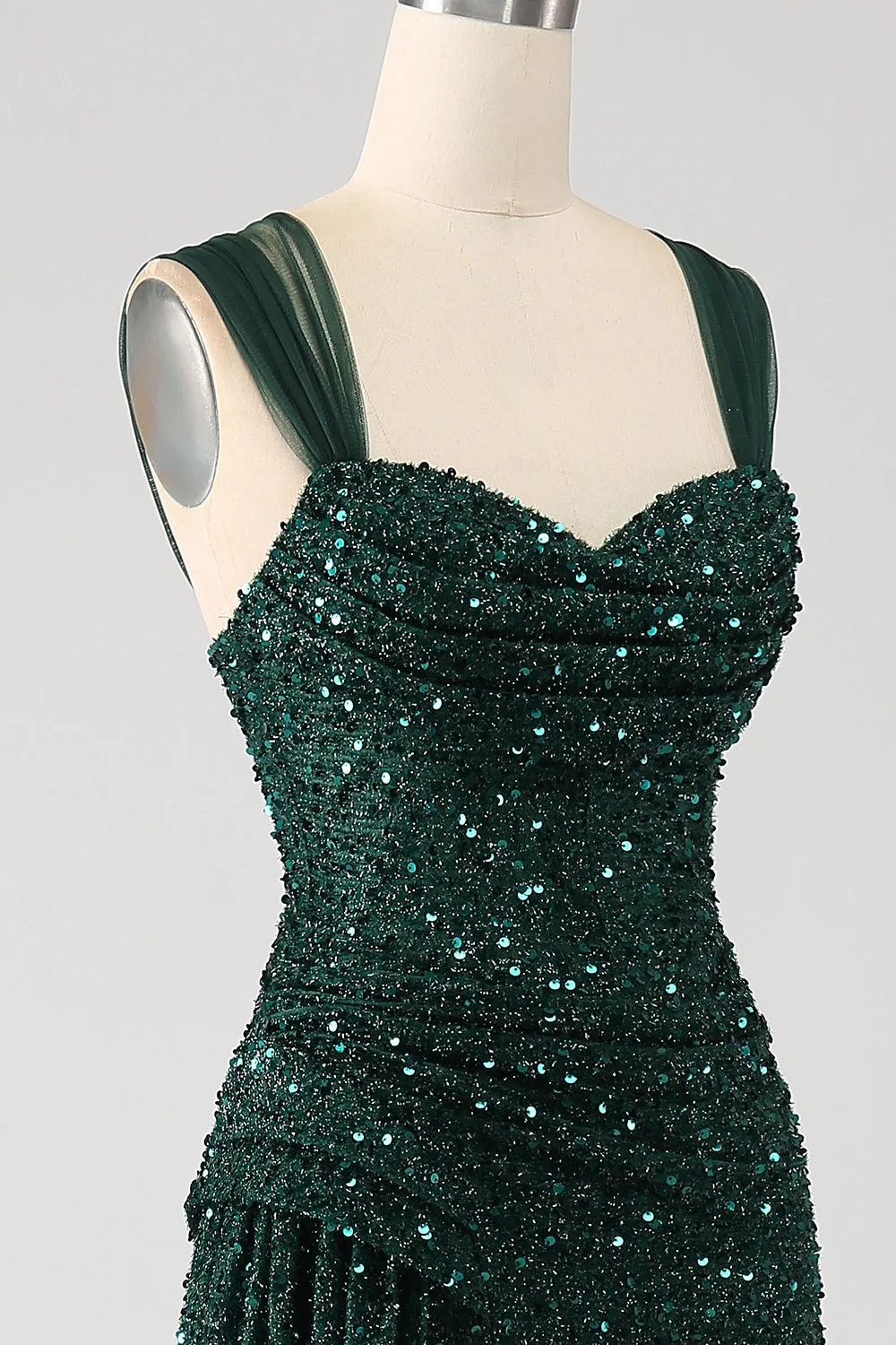 Dark Green Sheath Sparkly Sequin Pleated Long Prom Dress With Thigh Split sold by Zapaka product image thumbnail 5