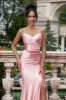 Blush Mermaid Spaghetti Straps Satin Long Prom Dress with Slit sold by Zapaka