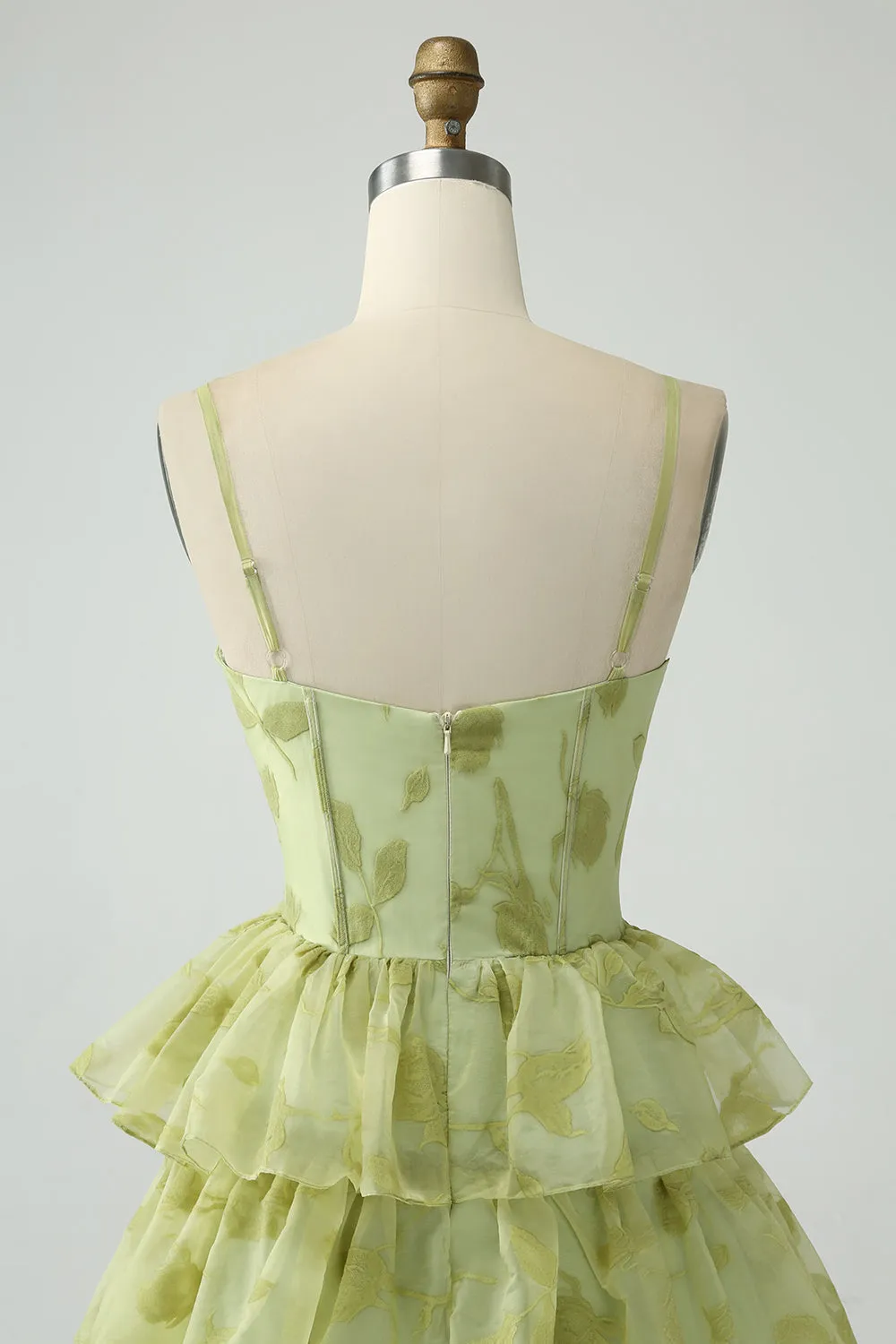 Green Flower A Line Spaghetti Straps Long Prom Dress With Ruffles sold by Zapaka product image thumbnail 5