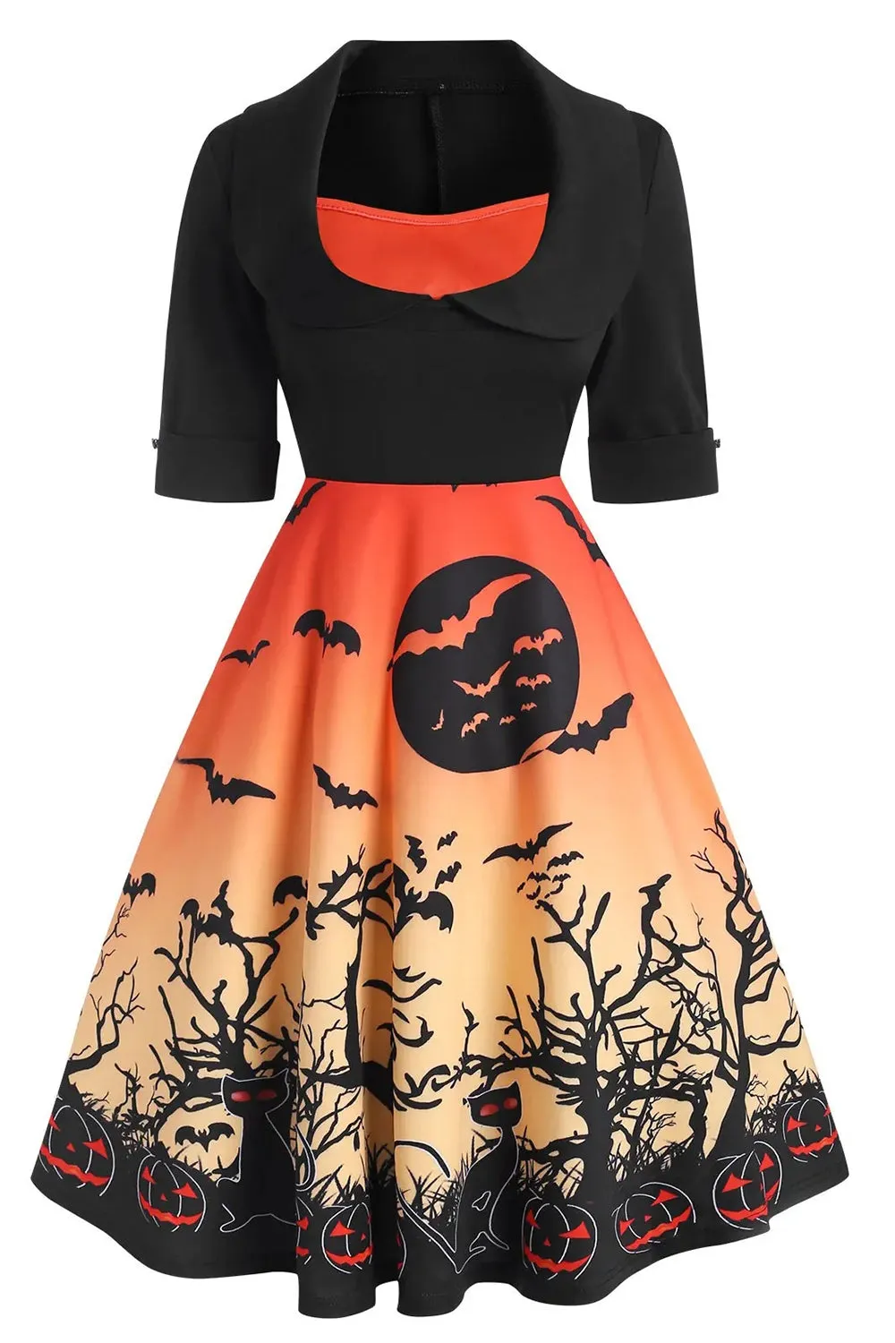 Orange Short Sleeves Vintage Halloween Dress sold by Zapaka product image thumbnail 3