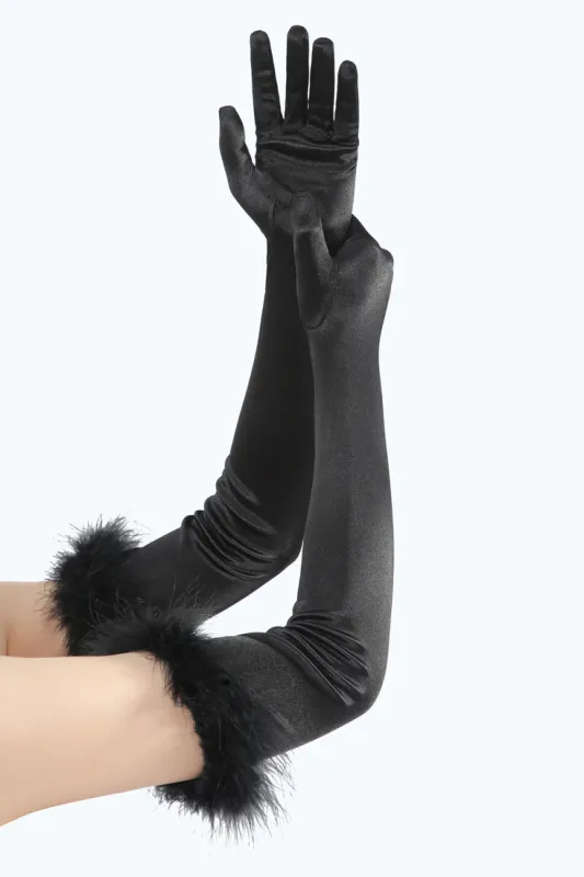 Black Gatsby Party Gloves With Feathers sold by Zapaka