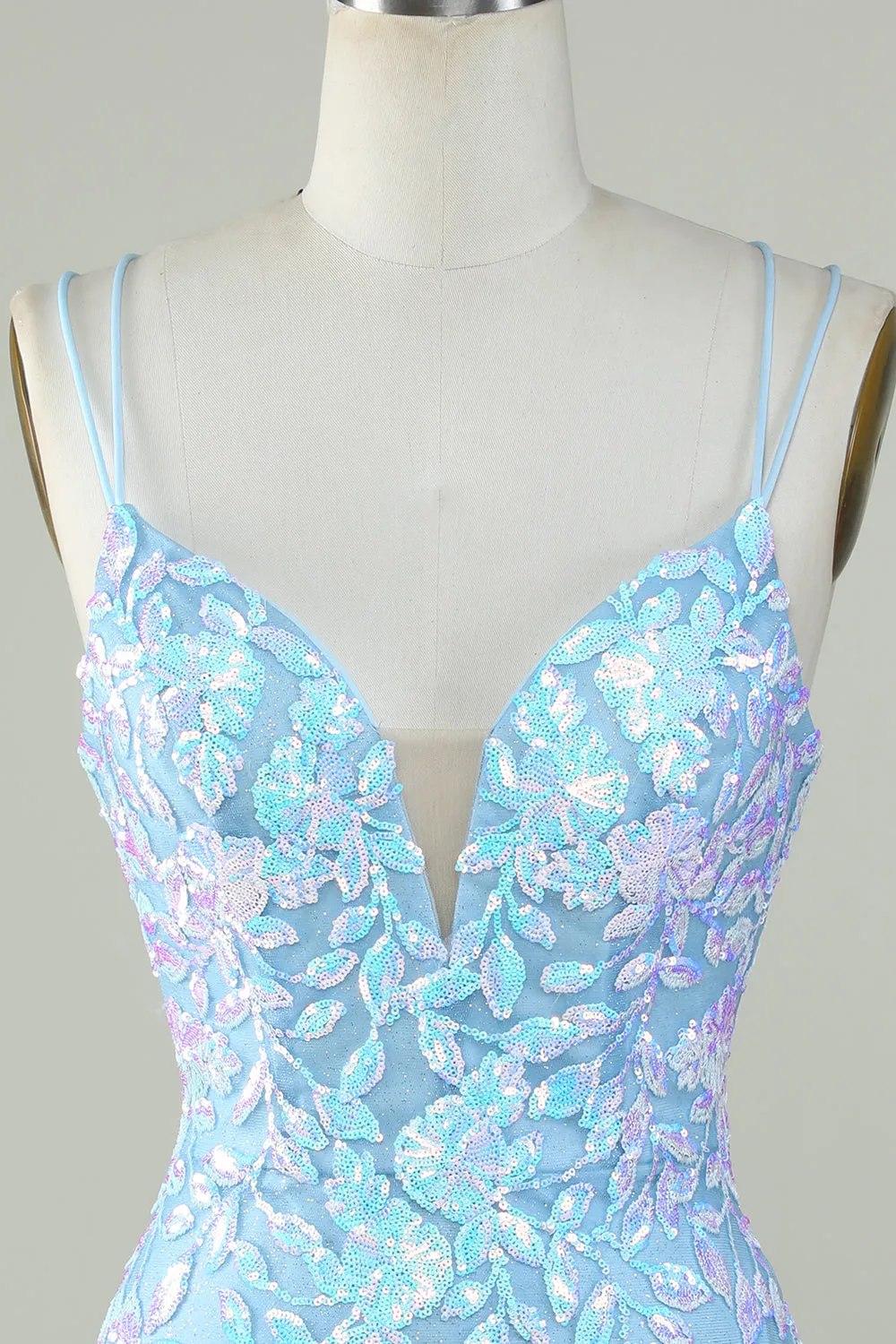Sparkly Lace-Up Back Light Blue Homecoming Dress sold by Zapaka product image thumbnail 4