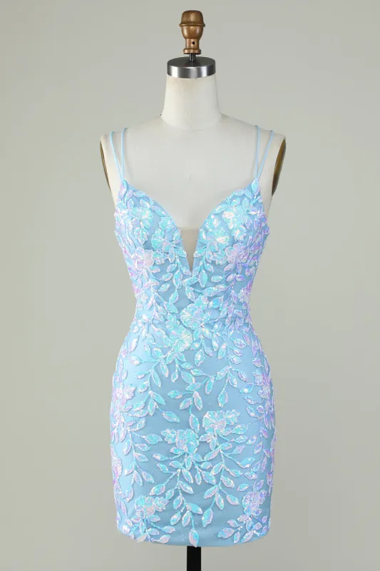 Sparkly Lace-Up Back Light Blue Homecoming Dress sold by Zapaka