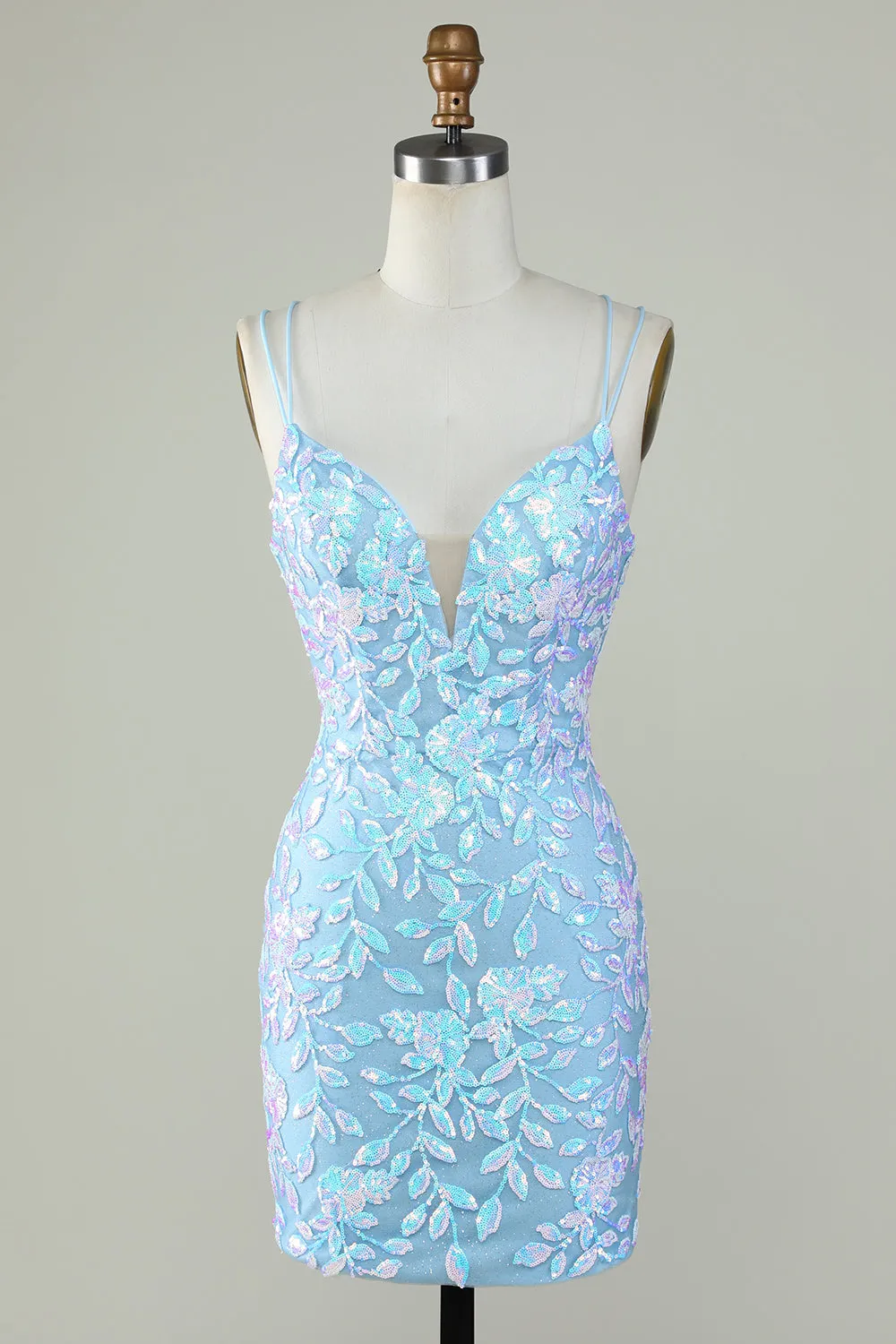 Sparkly Lace-Up Back Light Blue Homecoming Dress sold by Zapaka