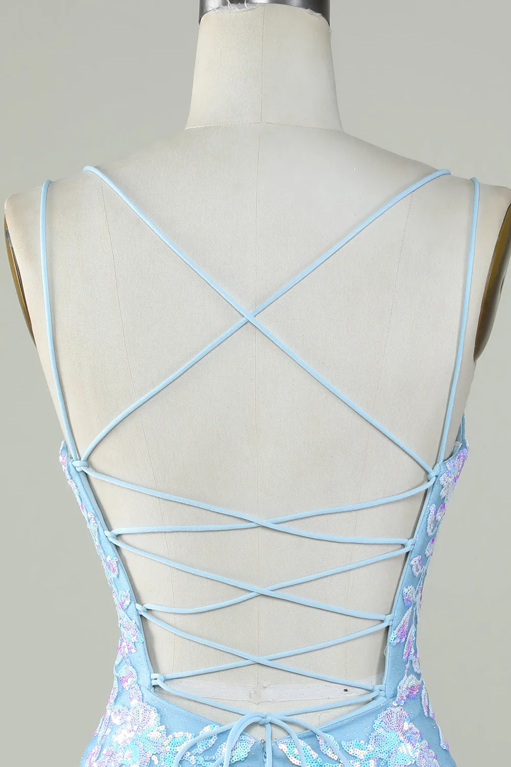 Sparkly Lace-Up Back Light Blue Homecoming Dress sold by Zapaka product image thumbnail 5