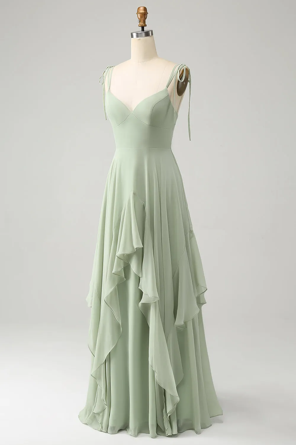 Matcha A-Line Spaghetti Straps Chiffon Bridesmaid Dress with Ruffles sold by Zapaka product image thumbnail 3