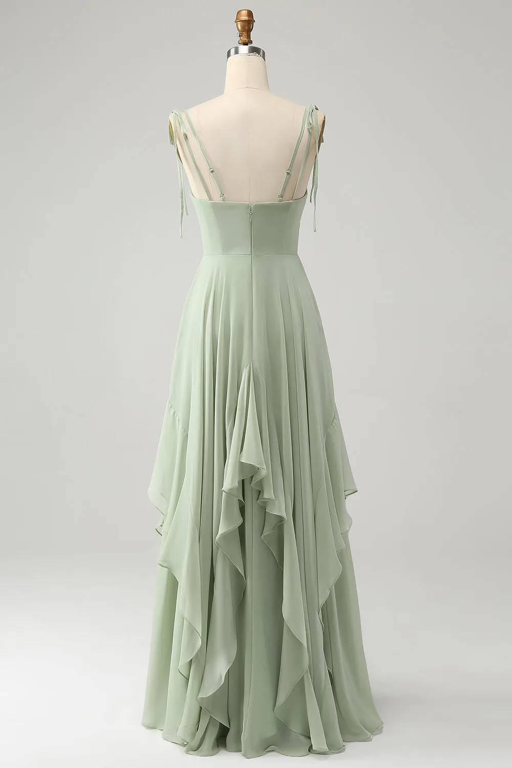 Matcha A-Line Spaghetti Straps Chiffon Bridesmaid Dress with Ruffles sold by Zapaka product image thumbnail 2