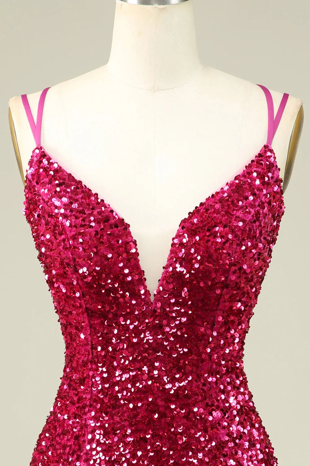 Stylish Fuchsia Spaghetti Straps Tight Homecoming Dress sold by Zapaka product image thumbnail 4
